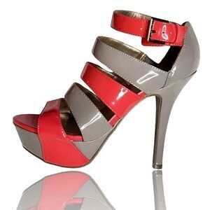 G by Guess Coral Orange & Beige Platform Heels w/ Ankle Strap